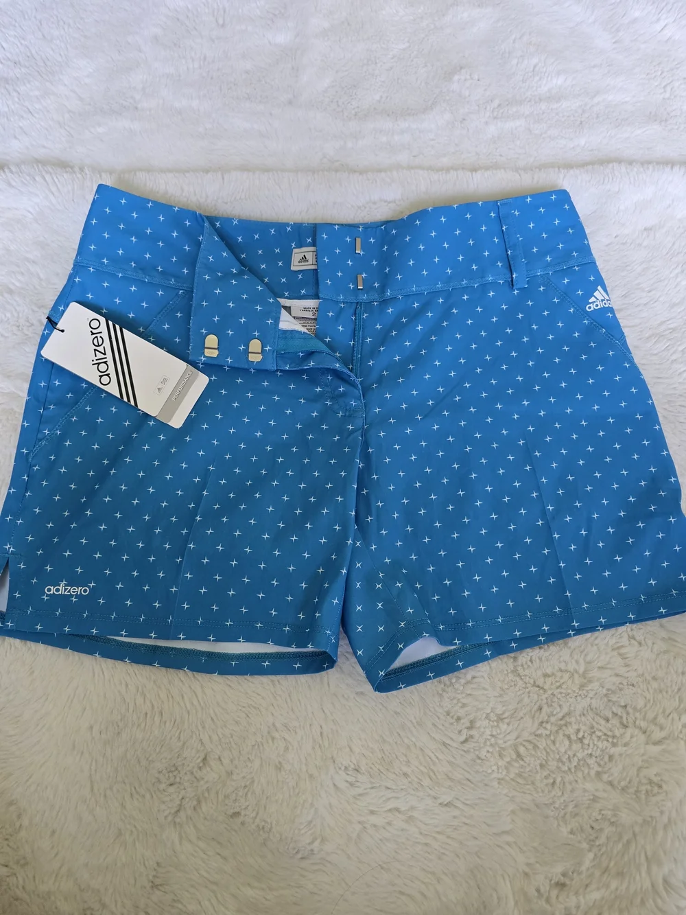 adidas Women's Blue Polo with White Cross Print